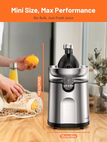VINATO Electric Orange Squeezer with 2 Cones, Juice Extractor, Low Speed Juice Machine, Anti-Drip System and Easy Cleaning