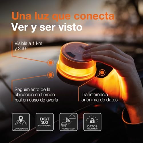 LEDguardian Road Flare Signal V16 IoT, luz de Advertencia LED certificada DGT 3.0, Uso obligatorio en España, 1900K, localización en Tiempo Real