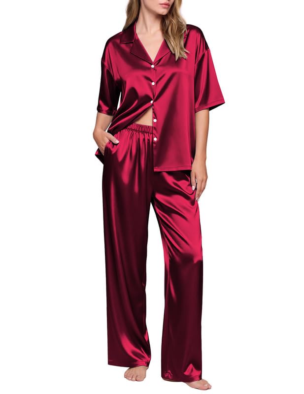 Ekouaer Women Satin Pajama Set