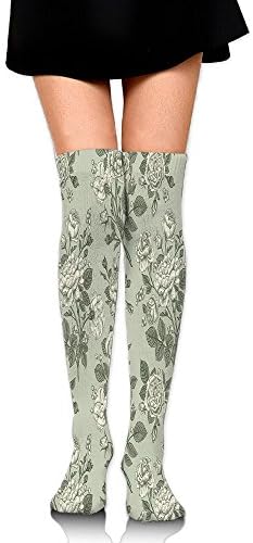 Hizhogqul Bamboo Tree Leaves Sketchy Zen Based Spiritual Reflective Japanese Nature Graphic Women's Fashion Over The Knee High Socks (60cm)