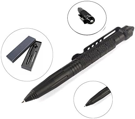 Tactical Pen Self Defense Pen with Black Ball Point + Emergency Glass Breaker + DNA Collector for Police, Military, Swat, EDC - Gift Boxed with Extra Cartridge Refills - Black
