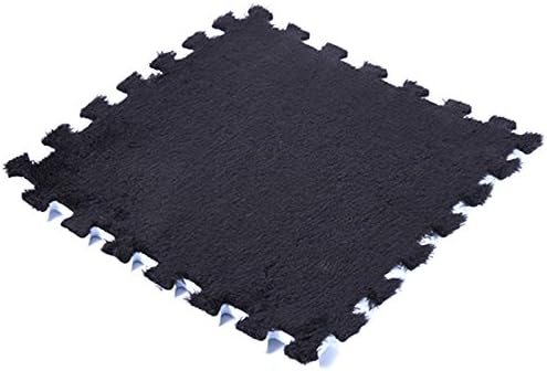 JYCRA Interlocking Foam Mats,9 Fluffy Carpet Interlocking Floor Tiles Plush Area Rug Ideal for Nursery Décor, Baby Room, Playroom and Kids Room (Black)