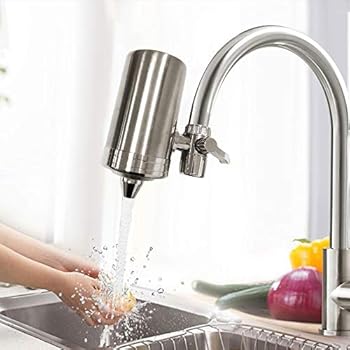 RuiLing Water Faucet Filter System, 304 Stainless Steel housing Faucet Water Purifier, Upgraded Tap Water Mount Filter-Double Outlet Faucet Filtration Design to Improve Hard Water for Home Kitchen