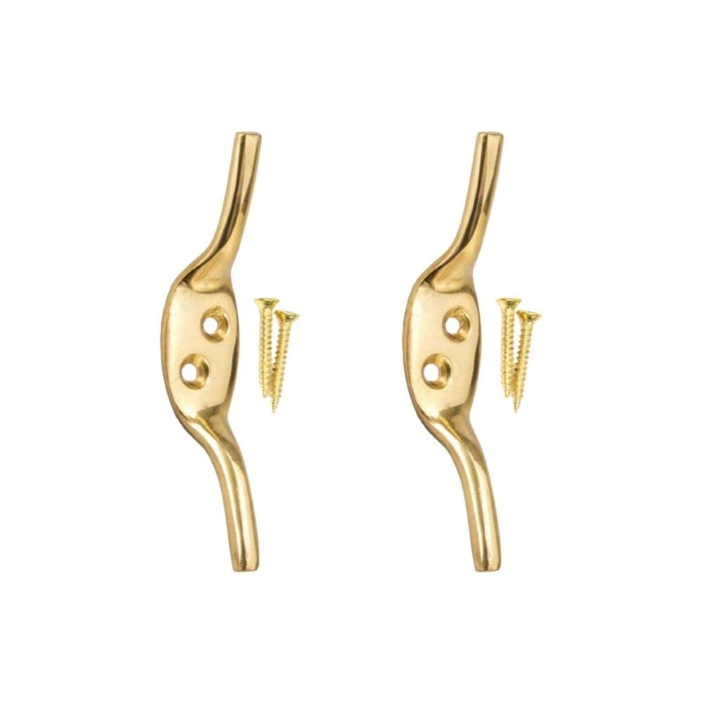 Brass Cleat Hooks for Roman Blinds, Curtains, Washing Lines - Tie Back Cord Hooks and Tie Downs - Pack of 4