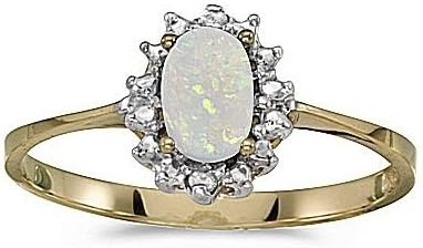 14kt Yellow Gold Oval Opal and Diamond Ring