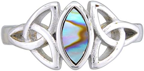 Quantum Jewelry Stainless Steel Iridescent Abalone Trinity Knot Ring (10)