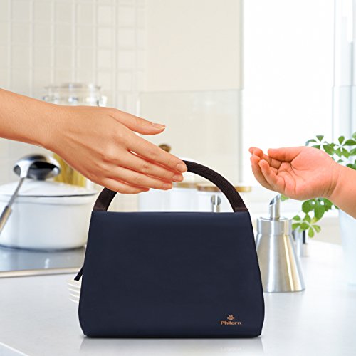 Philorn Reusable Insulated Lunch Bag Sturdy Oxford Box Tote with Zipper for Men, Women, Adult, Picnic and Work (Dark Blue)