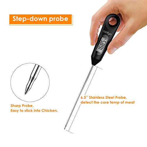 Meat Thermometer, COMFYER 2 In 1 Food Cooking Instant Read Thermometer With Stainless Steel Wire Whisk, 6.5 Inch Probe For Candy BBQ Grill Kitchen Smoker Oven Fry Food Milk Homebrewing