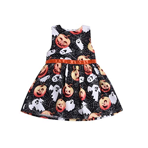 Newborn Toddler Infant Baby Girl Pumpkin Romper Princess Dress,Ruffle Summer Clothes First Halloween Costumes Outfit Gifts (6-12 Months, Black)