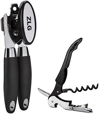 ZLG Stainless Steel Can Opener Manual , with Sharp Cutting Wheel, Smooth Edge,Easy Turn Design and Won't Touch Food,Black