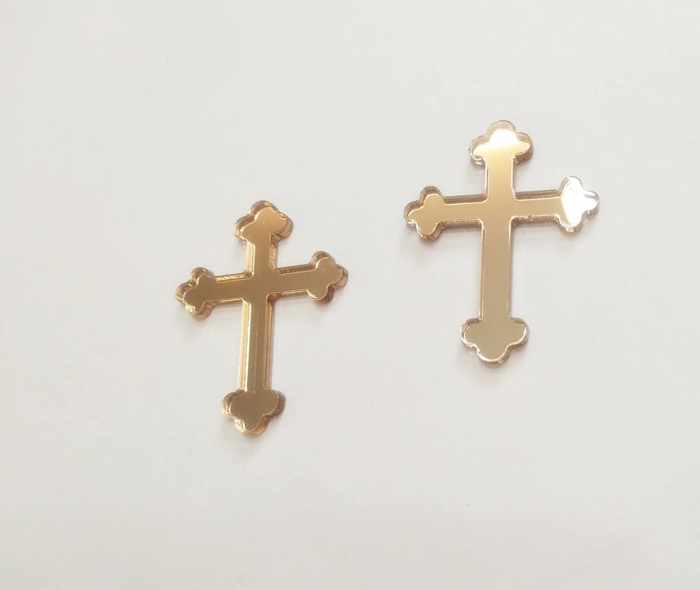 Photo 1 of 10pcs of Acrylic Baptism Cross Cake Topper, Mirror Cross Cake Decor, Gold Holy Communion Cross (4'', Rose Gold Mirror)