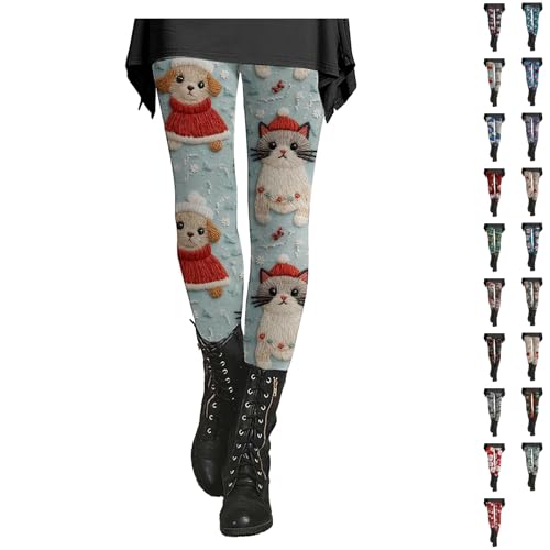 High Waisted Leggings for Women Christmas Leggings Fashions Prints Stretchy Pants Buttery High Waisted Fleece Lined Trousers Thermal Thick Opaque Legging Soft Slim Tights Ladies Black # Light Blue 3XL