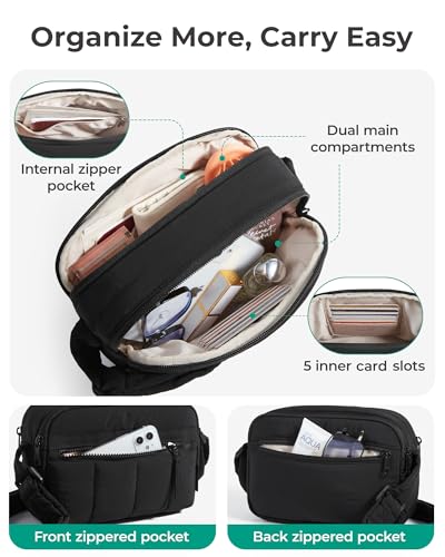 bagsmart Crossbody Bags for Women, 2.4L Anti Theft RFID Blocking Mini Puffy Cross Body Purse Shoulder Handbag for Travel Daily Hiking