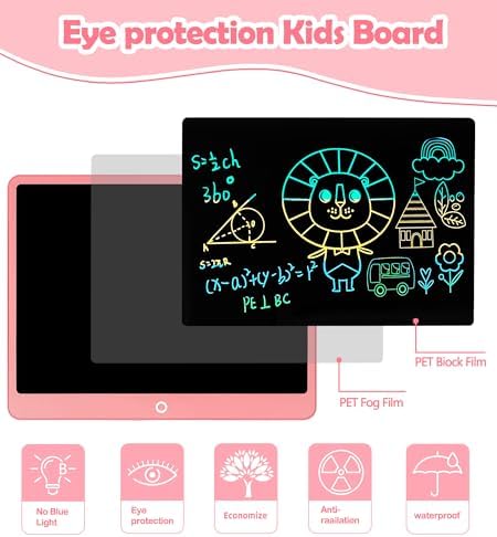 Bunte LCD Schreibtafel Kinder 16 Zoll, Maltafel Zaubertafel Digital Zeichnen Writing Tablet Ektronischer Grafiktablet 3-12 jährige mädchen Jungenkinderspielzeug Geschenke (Rosa)