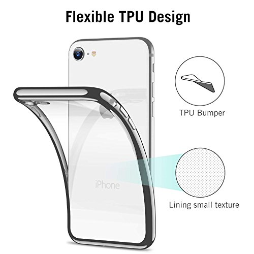 Enflamo Crystal Clear Case Soft Back Cover Case with Electroplated Frame Bumper Ultra Slim TPU Gel Case for iPhone 7, iP
