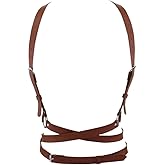 Women's Punk Waist Belt Body Chain Faux Leather Harness Adjustable with Buckles and O-Rings(SS-05Brown)