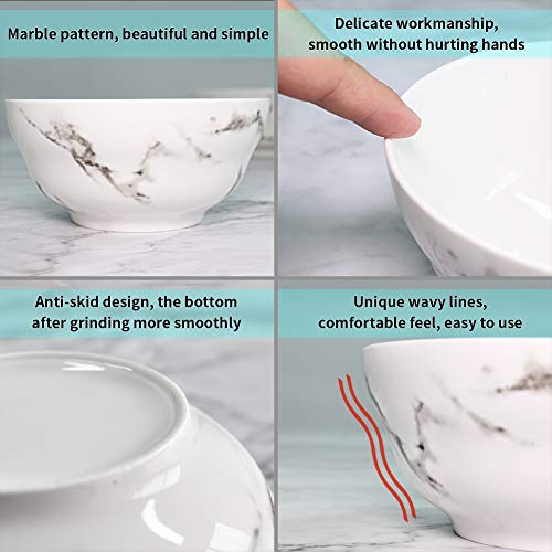 77L Porcelain Soup Bowls, [Set of 8] 8.45 FL OZ (250 ML) White Ceramic Soup/Cereal Bowls, Marble Serving Bowls Set for Soup, Ice Cream, Cereal, Salad, Pasta and More (4.5 Inches Diameter) - Thumbnail 4
