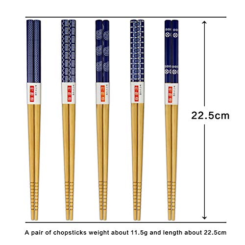 Chopsticks Bamboo,Chop Sticks, AOOSY 5 Pairs Japanese Style Bamboo Chop Sticks Natural Reusable Classic Style Chopstick for Home Eating Travel Camping
