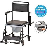 NOVA Drop Arm (for Easy User Transfer) Transport Chair Commode, Rolling with Locking Wheels & Removable Padded Seat
