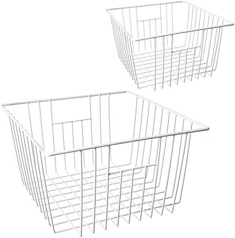 Farmhouse Decor Metal Wire Food Organizer Storage Bin Baskets with Handles for Kitchen Cabinets, Pantry, Bathroom, Laundry Room, Closets, Garage (set of 2)