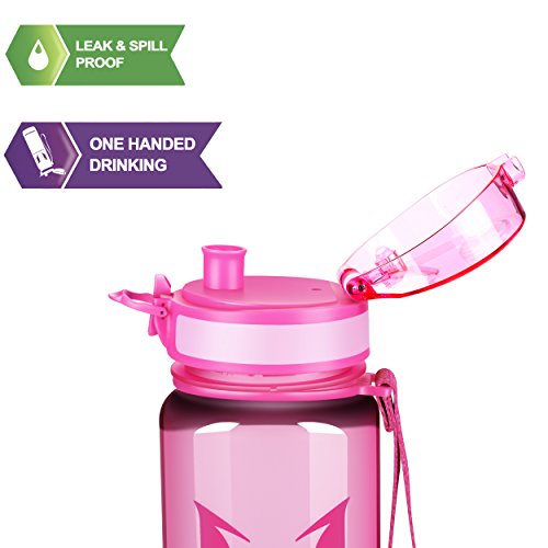 Super Sparrow Sports Water Bottle Non-Toxic BPA Free & Eco-Friendly Tritan Co-Polyester Plastic - Fast Water Flow, Flip Top, Opens with 1-Click (Bright-Pink, 750ml-25oz)
