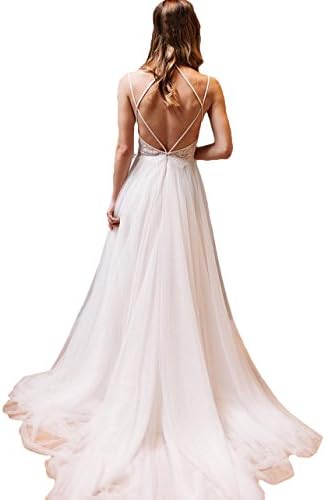 Butalways Women's Boho Wedding Dresses Long Lace Chiffon Bohemian Wedding Gowns Bridal Dresses Backless Ivory 12