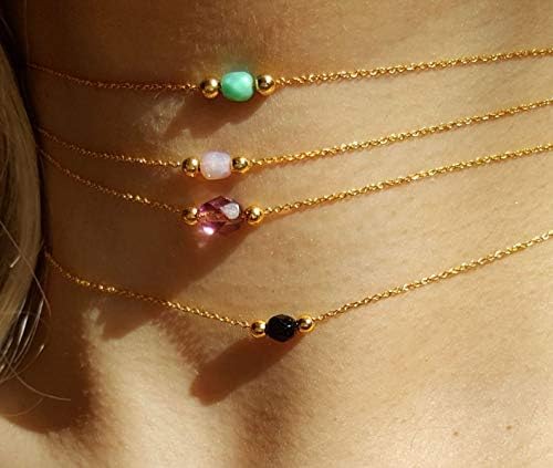 MOCKE Tiny Gemstone Choker,Tiny Bead Choker,Turquoise Necklace,Minimalist Necklace,Turquoise Choker,Rose Quartz Necklace,Bridesmaid Gift