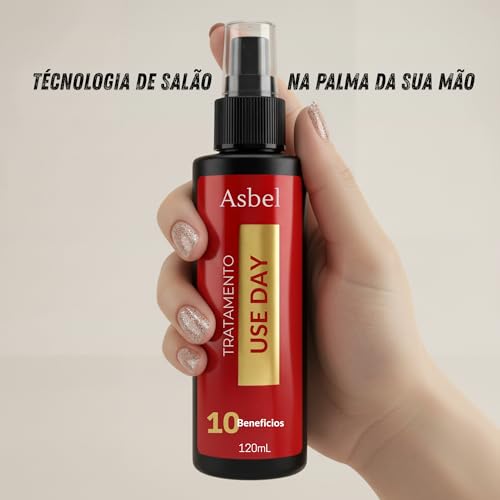 Spray Tratamento Capilar Asbel Uso Day 10 Benefícios 200ml – Protetor Térmico, Brilho e Selamento de Cutículas – Com Óleo de Coco e Vinagre de Maçã