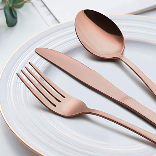LIANYU Copper Silverware Flatware Set, 20 Piece Stainless Steel Cutlery