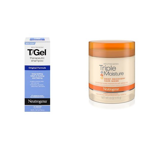 Neutrogena T/Gel Therapeutic Shampoo Original Formula 16 oz and Triple Moisture Deep Recovery Hair Mask Moisturizer For Dry Hair, 6 Oz.