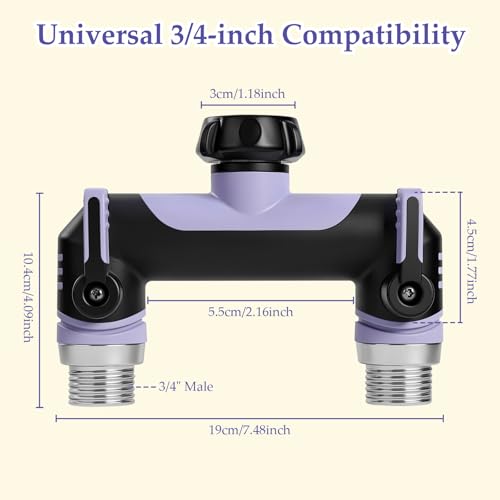 Landrip Garden Hose Splitter 2 Way Outdoor Faucet Splitter 3/4 Inch Heavy Duty T Hose Faucet Splitter Full Flow Hose Adapter with 2 Valves