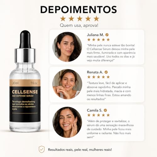 Cellsense Sérum Facial Rejuvenescedor Cell Sense Tecnologia Dermohacking Anti-idade Hidratação Pele Uniforme Textura Leve Rápida Absorção Cuidados Faciais Diário 30ml