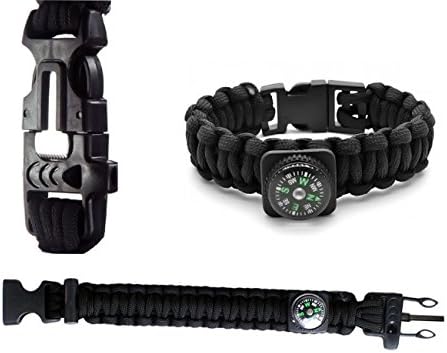 Paracord Bracelet Kit With Fire Starter, Whistle And Buckles By XOPRO. Emergency Magnesium Fire Starter And Survival Kit (Black, 10 Pack)