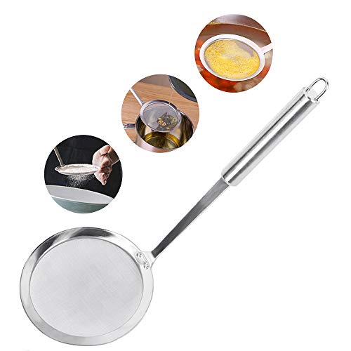 McoMce Slotted Spoon, Stainless Steel Soup Strainer, Spider Strainer, Premium Fine Mesh Food Skimmer Strainer, Kitchen Utensil Grease Strainer for Grease, Gravy and Foam With Long Handle (Silver)