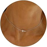 Mauzew Cross Necklace for Women Gold CZ Sideways Cross Pendant Necklace Dainty Tiny Cross Choker Necklace Trendy Jewelry Christmas Gifts