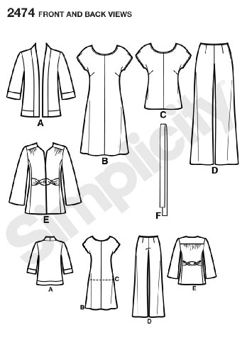 Simplicity Threads Magazine Pattern 2474 Women's Dress or Top, Pants, Jacket, Scarf and Knit Cardigan Sizes 20W-28W
