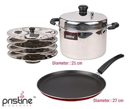 Pristine Stainless Steel Idli Cooker & Non Stick Dosa Tawa Combo Set