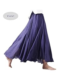 Ezcosplay - Falda larga de algodón y lino, con elástico en cintura, para mujer