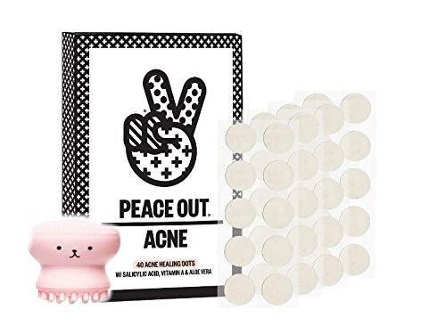 Peace Out Acne Dots - 40 Acne Healing Dots - W/Salicylic Acid, Vitamin A & Aloe Vera W/Bonus Facial Scrub