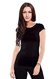 Women's Solid Athletic Fit Short Sleeve Cotton Crew Neck T-Shirt,BLACK,Juniors,Large