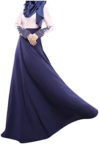 Mfasica Womens Muslim Splice Color Lace Caftan Trendy Long Dress Abaya Purple M