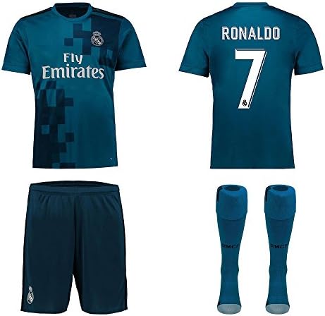 Real Madrid NB Ronaldo Bale Benzema Ramos 2017 2018 17 18 Kid Youth REPLICA Third Jersey Kit : Shirt, Short, Socks, Bag