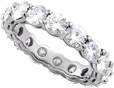 White Gold Shared Prong Round Forever One Moissanite Eternity Band 4mm