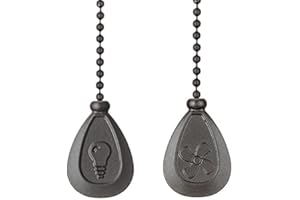 AIIGOU Ceiling Fan Pull Chain Set - 13.6 Inches Drop-Shape Pendant Fan Pull with Ball Chain Connector Included Light Pattern & Fan Pattern(black)