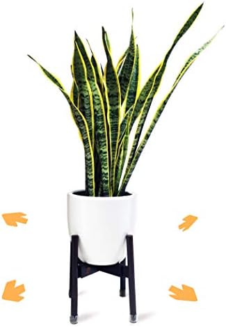 Adjustable Mid Century Modern Plant Stand for Pot Sizes 8" to 12" in Dark Walnut | Protective Leg Caps | Great Wood Planter Stands for Indoor and Outdoor | EXCLUDE Ceramic Pot and Plant