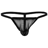 MSemis Men's Sexy Lingerie See-Through Micro Bikini G-String T-Back Mesh Bugle Pouch Briefs Black Large (Waistline 27.0