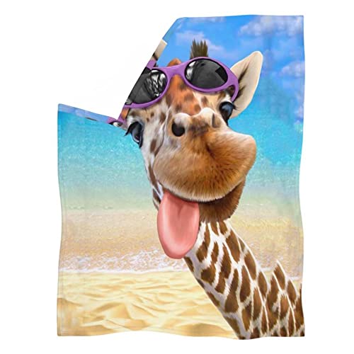 chaqlin Funny Beach Giraffe Printed Blanket,Kids Children Throw Blanket Super Softs Bedding Covers for Office Sofa Chair Bedding Couch outdoor Traveling Camping Blankets-X-Large