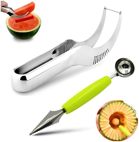 Watermelon Slicer Corer. Stainless Steel Watermelon Server + Melon Baller. Fruit Carving Knife, Cutter, Peeler, Ice Cream Scoop. Cuts Melon, Cantaloupe, Honeydew &amp; More