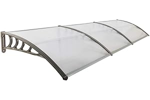 Imseigo 120"x 40" Polycarbonate Window Door Awning Canopy, Front Door Outdoor Awning Canopy UV Rain Snow Protection Hollow Sheet (120"x 40", Transparent with Grey Bracket)