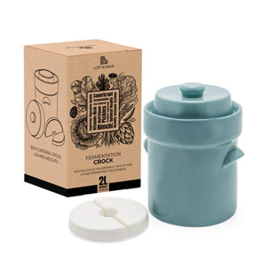 Fermentation Crock Jar Sauerkraut Crock Kimchi and Pickle, 2 Liter (0.5 Gallon) Ceramic